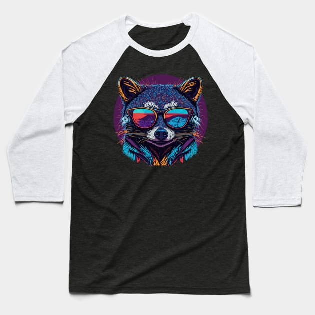 Radiant Raccoon - Sunset Shades Baseball T-Shirt by DesignINKZ